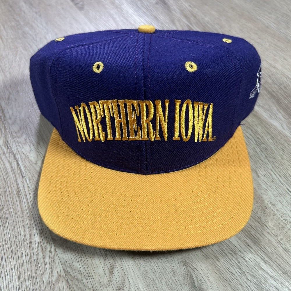 VTG Northern Iowa Panthers Snapback Hat The Game Purple Yellow Wool Cap USA Made